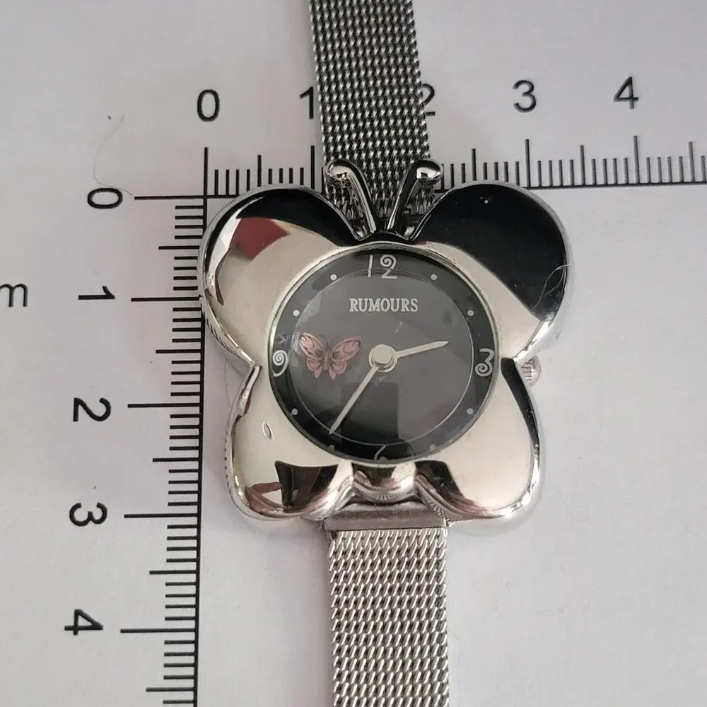 Rumours Womens Watch Black Dial Silver Tone Butterfly Case Mesh Bracelet - Picture 9 of 10